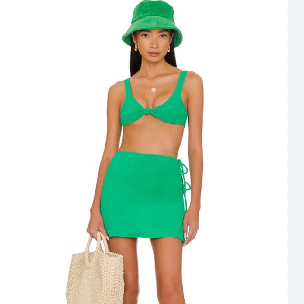 Revolve Superdown Green Terrycloth Cover up skirt and top set